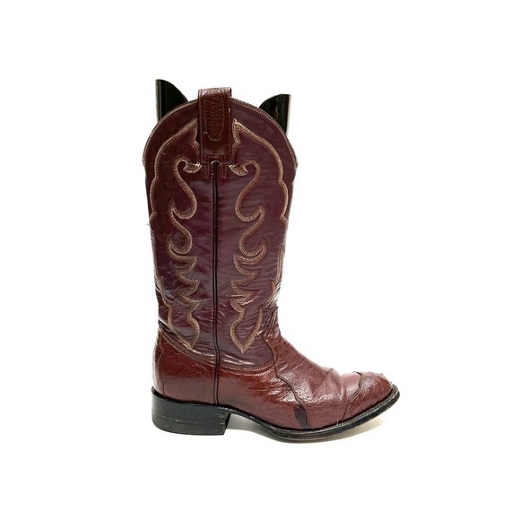 Vintage 1970s Unisex Oxblood Leather Western Style Cowboy Boots